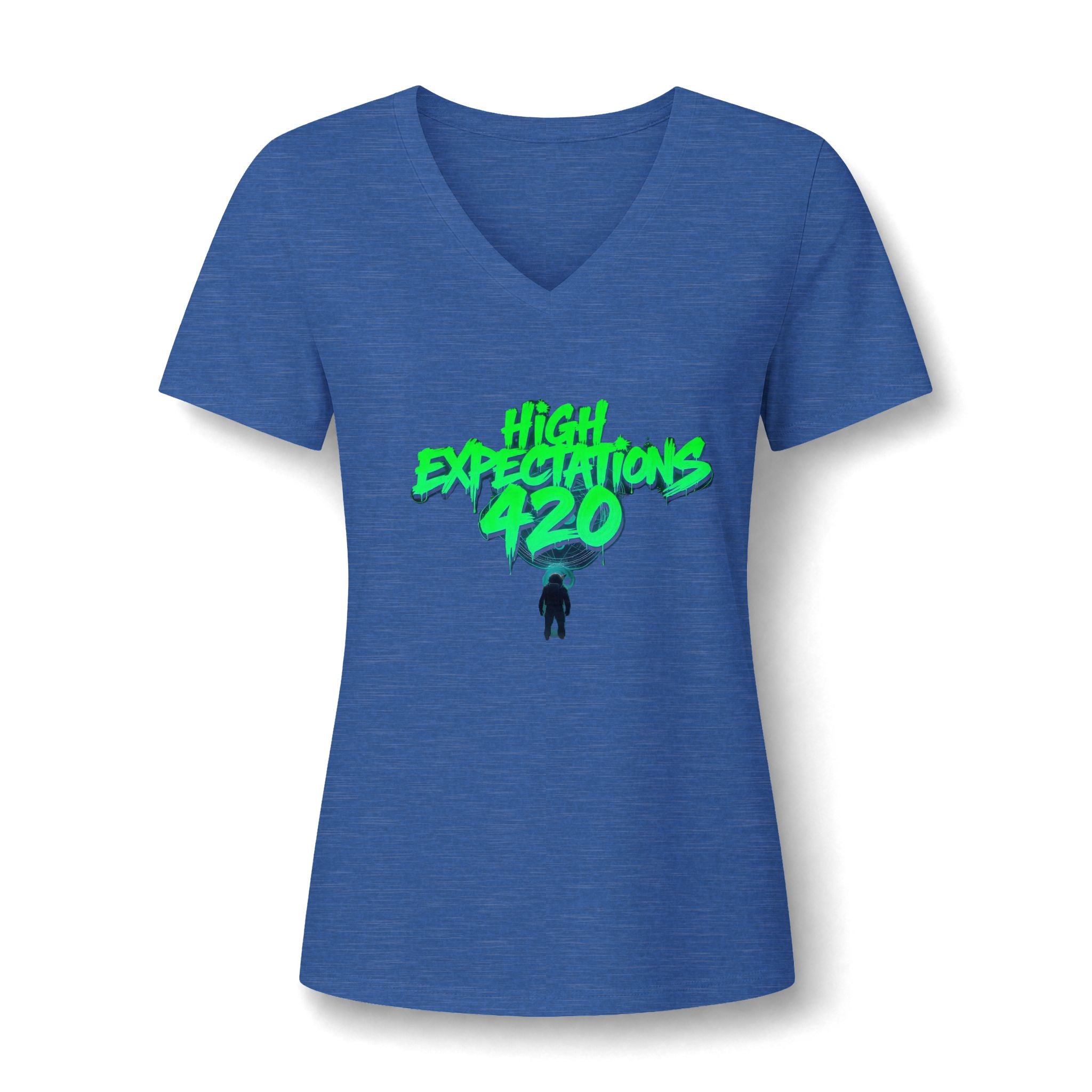 Women's V-Neck Tee — "High Expectations 420" Graphic Shirt
