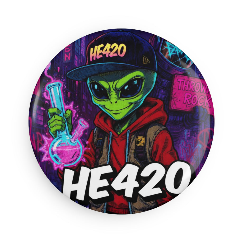HE420 Alien Art Button Magnet