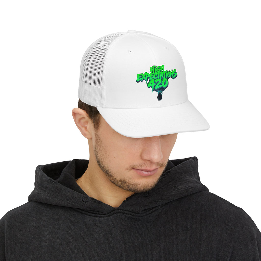 Snapback Trucker Cap — "High Expectations 420" Neon Graffiti Hat