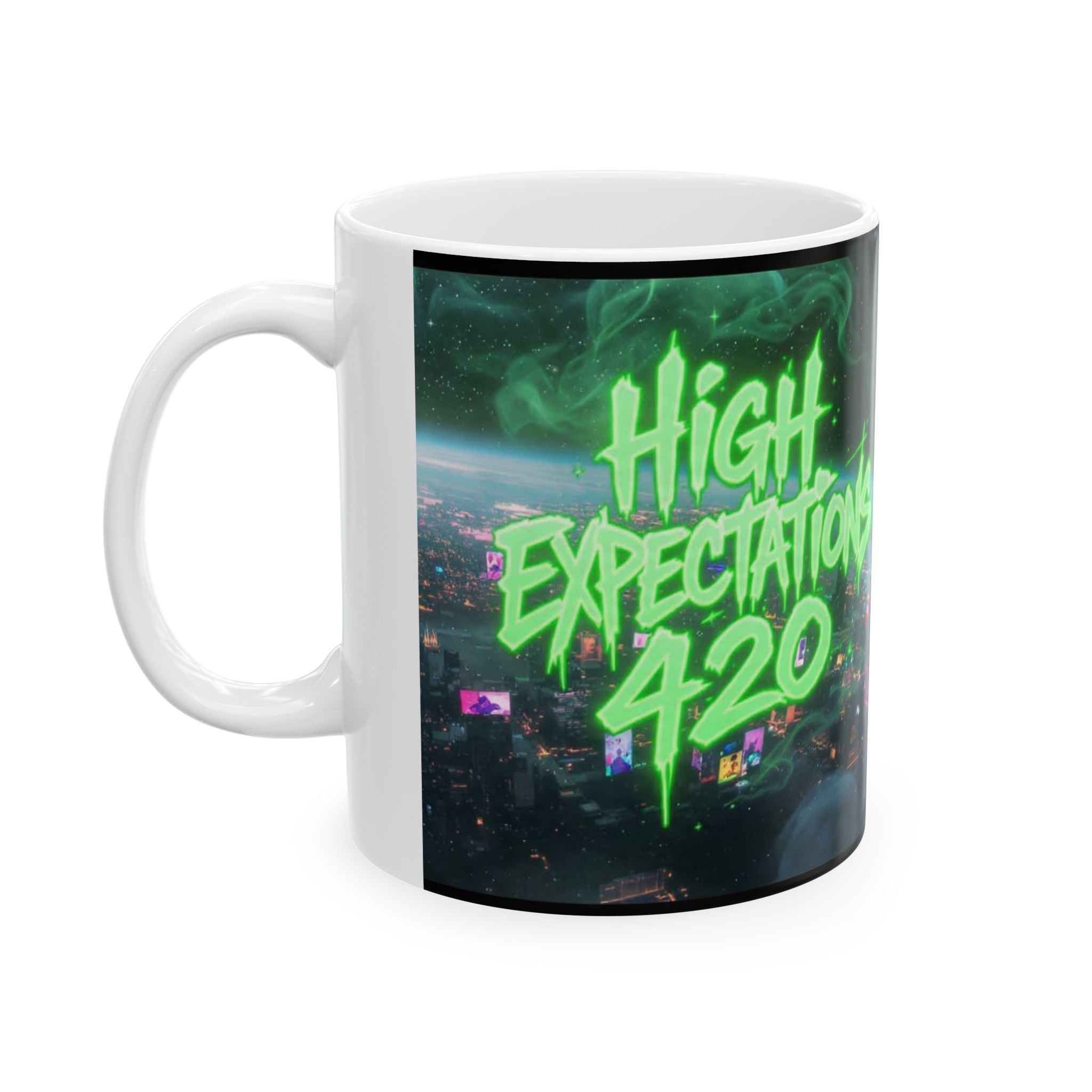 Ceramic Mug — Neon Dragon Smoking Bong Cityscape "Night Elevations 2020"