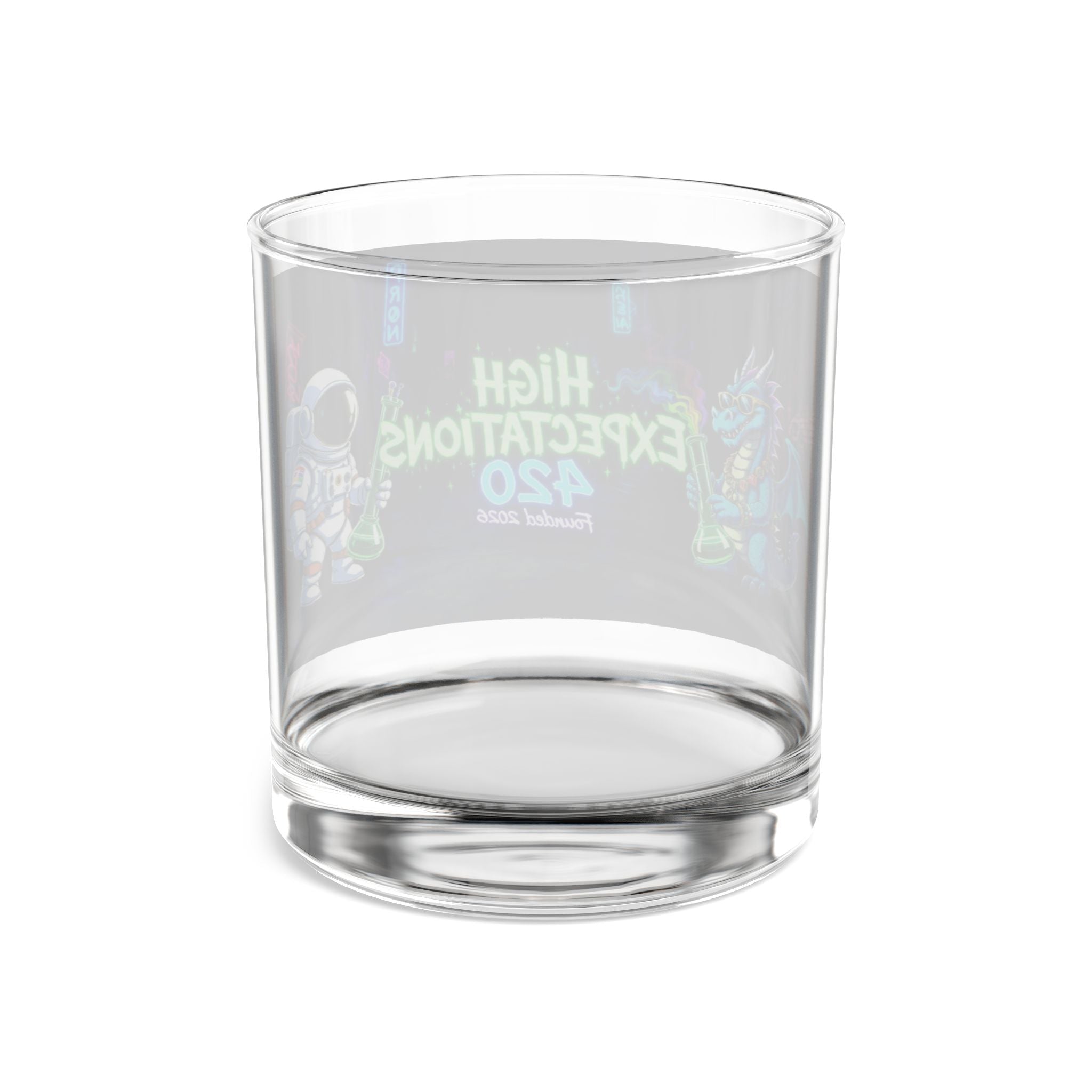 High Expectations 420 Rocks Glass — Neon Dragon Astronaut 10oz