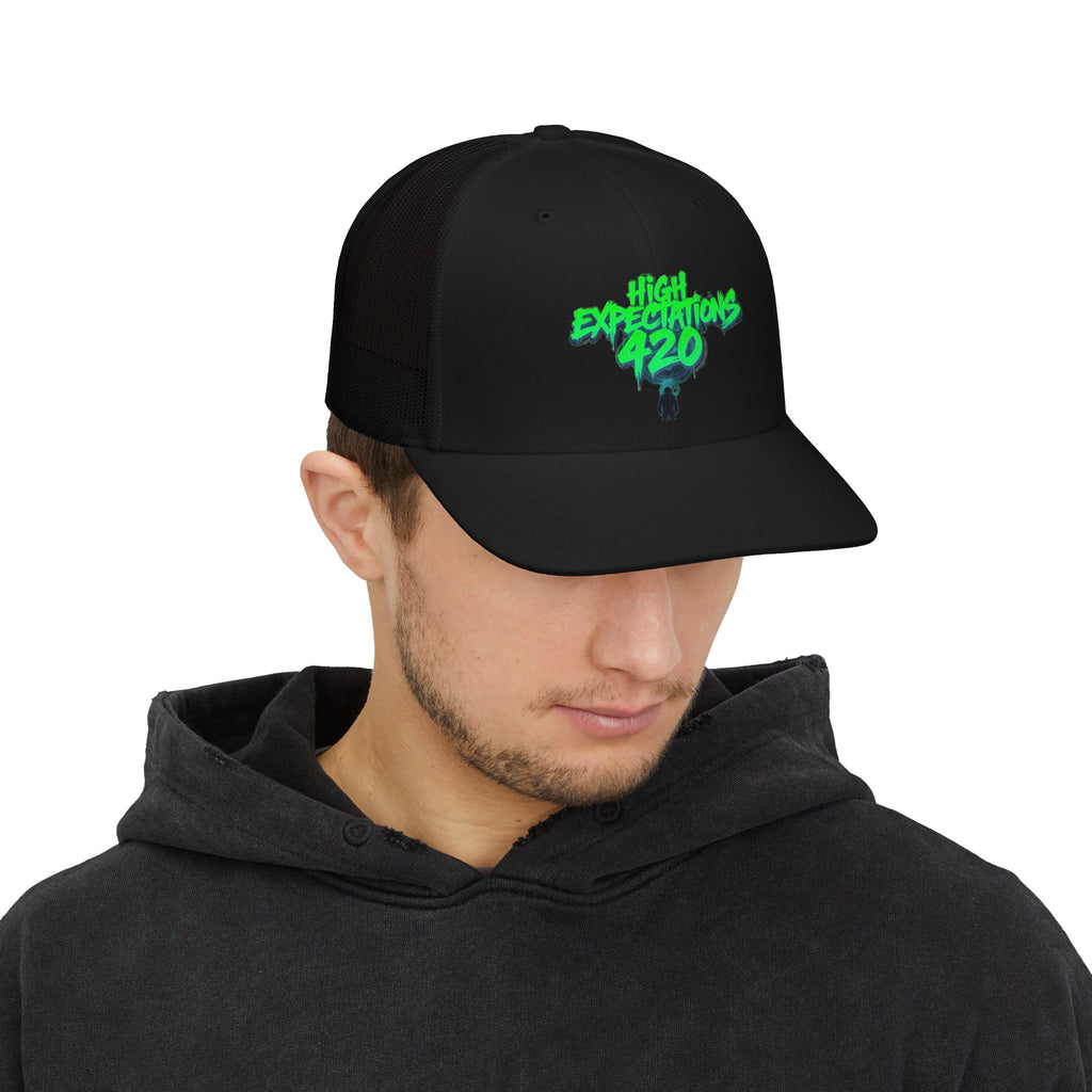 Snapback Trucker Cap — "High Expectations 420" Neon Graffiti Hat