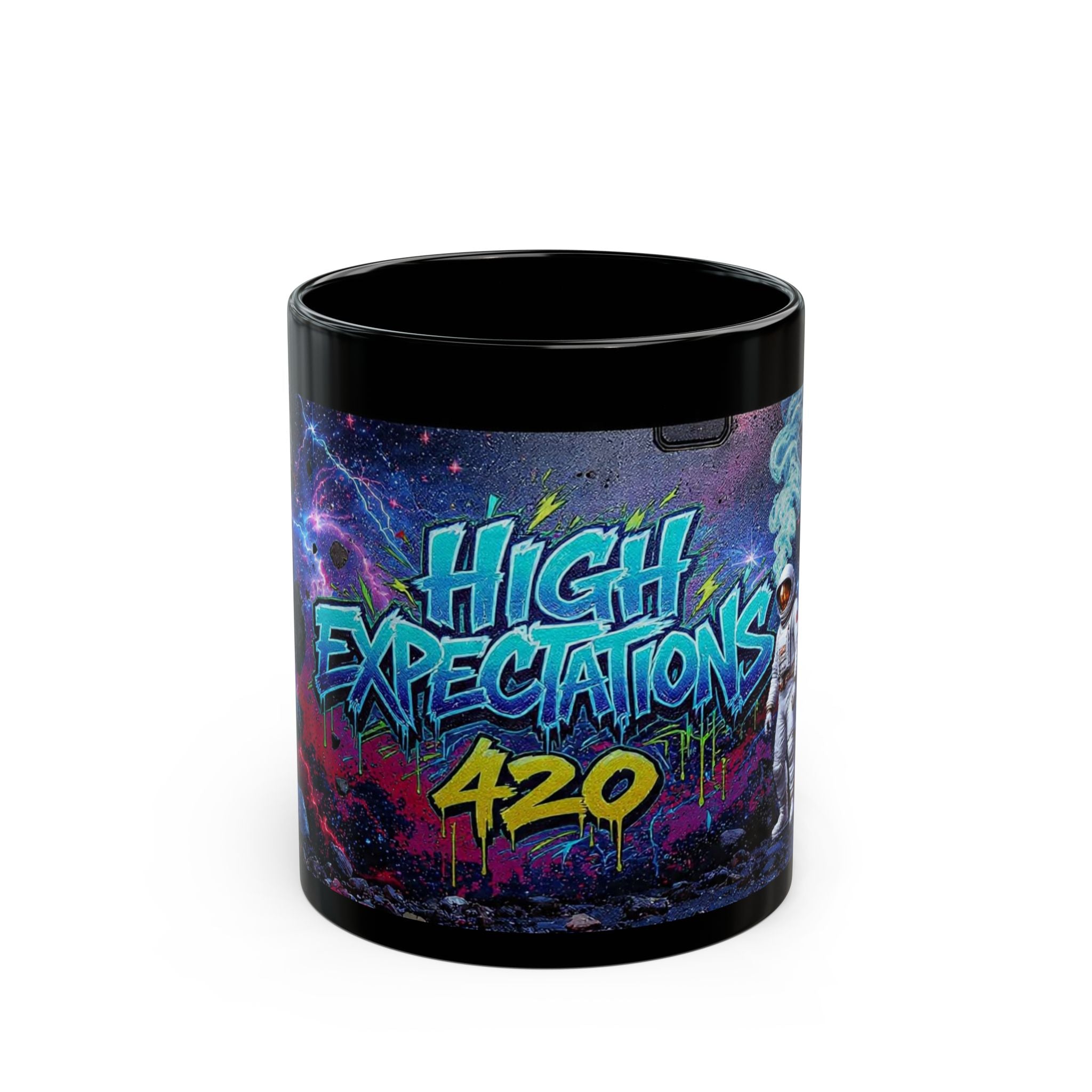 420 High Expectations Mug — Astronaut Graffiti Coffee Cup 11oz
