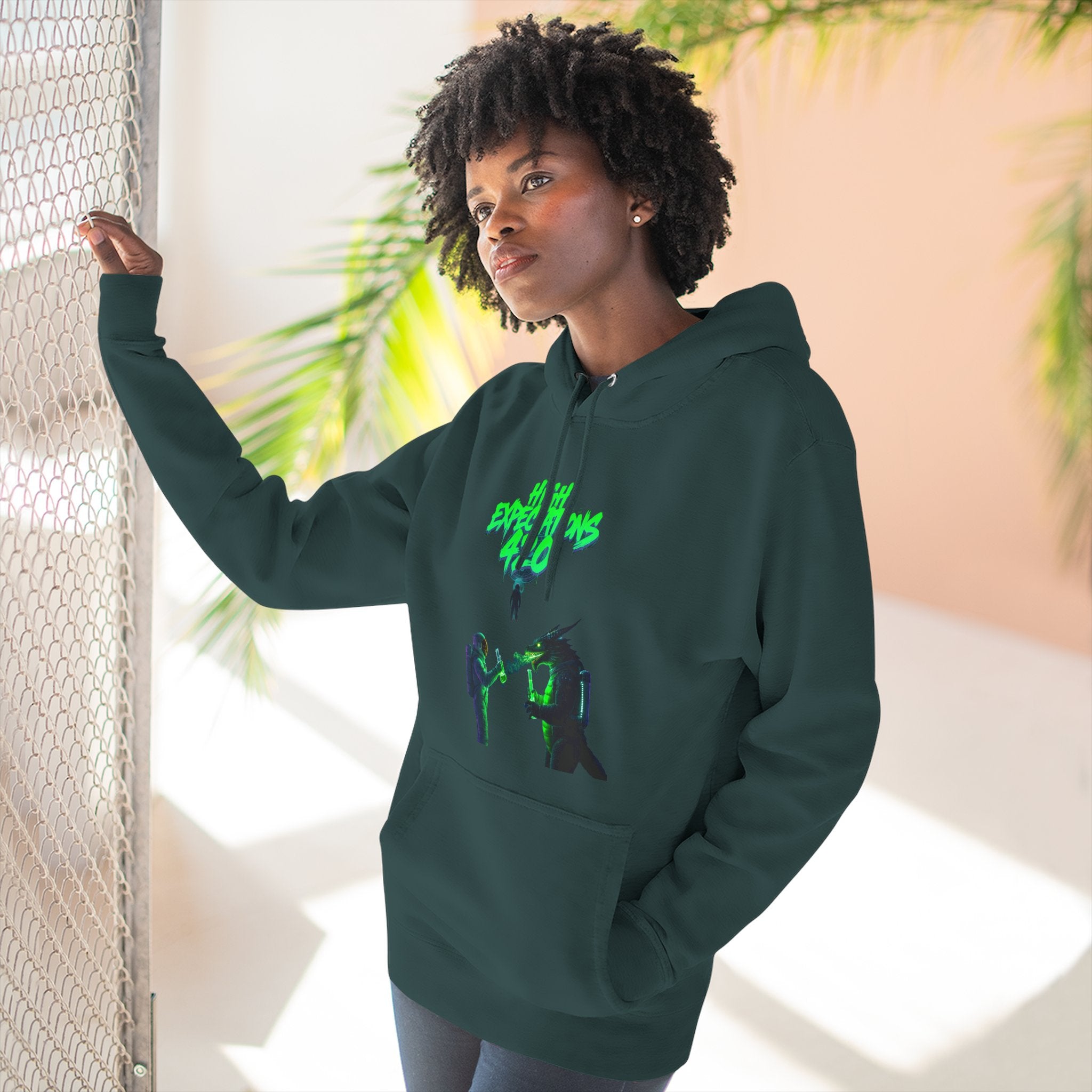 Fleece Hoodie - Neon Concert Photo Graphic "Dank Zilla"