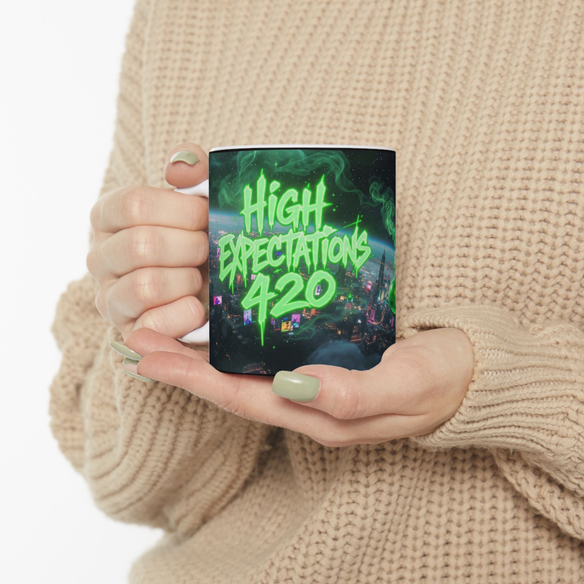 Ceramic Mug — Neon Dragon Smoking Bong Cityscape "Night Elevations 2020"