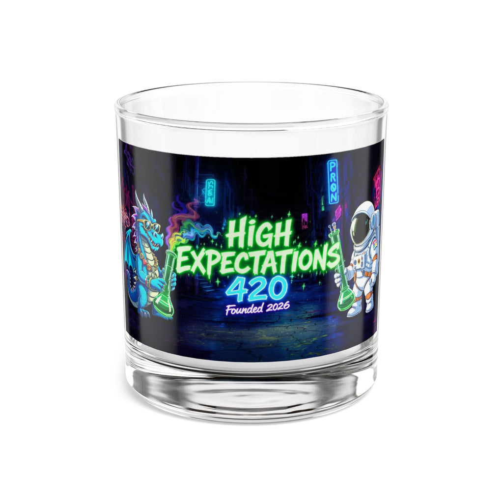 High Expectations 420 Rocks Glass — Neon Dragon Astronaut 10oz